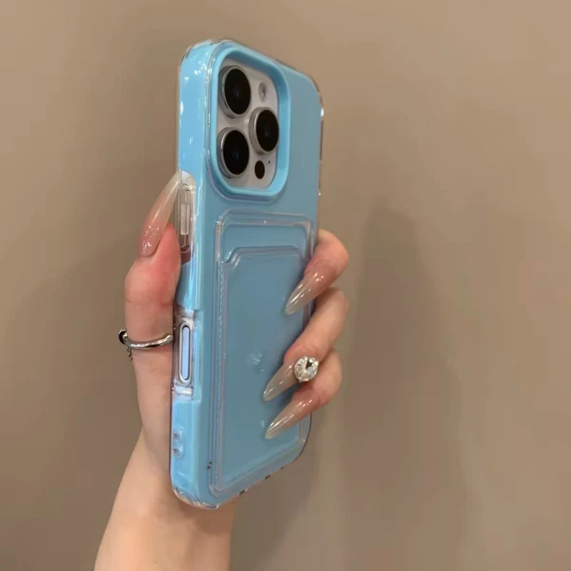 Luxury 2in1 Card Bag Candy Phone Case For iPhone