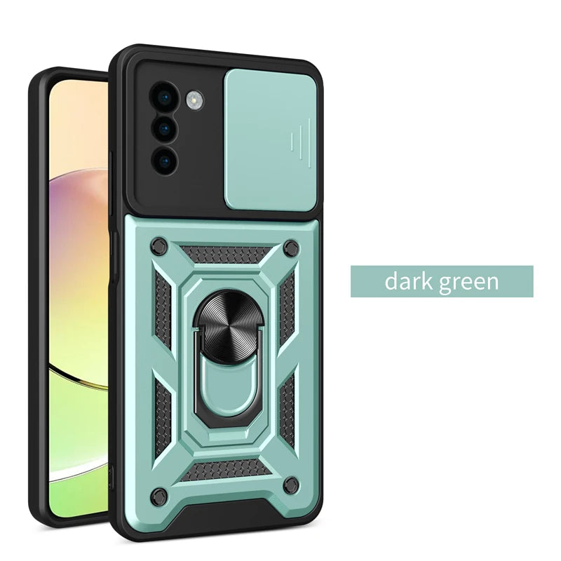 Armor Slide Camera Cover Ring Stand Shockproof Phone Case for Samsung