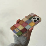 Cute Dopamine Color Block Clear Checkered Soft Case For iPhone