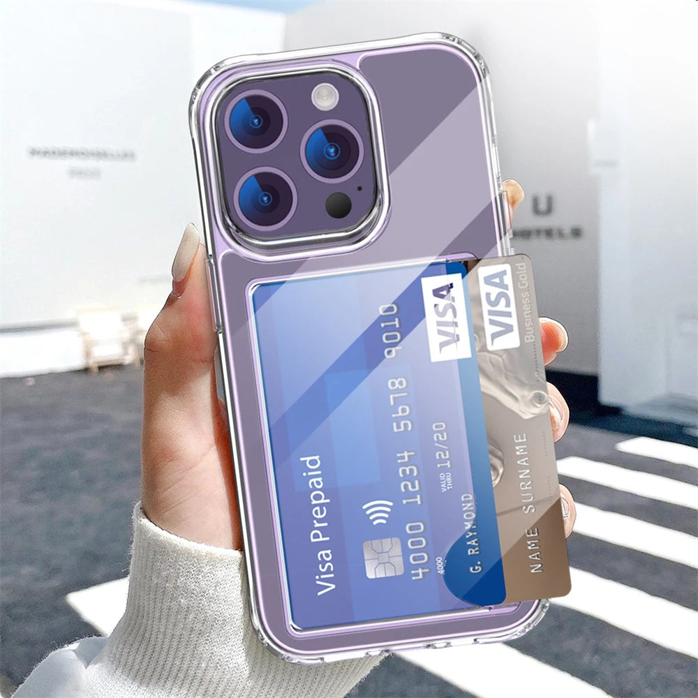 HD Acrylic Clear Wallet Card Slots Case For iPhone