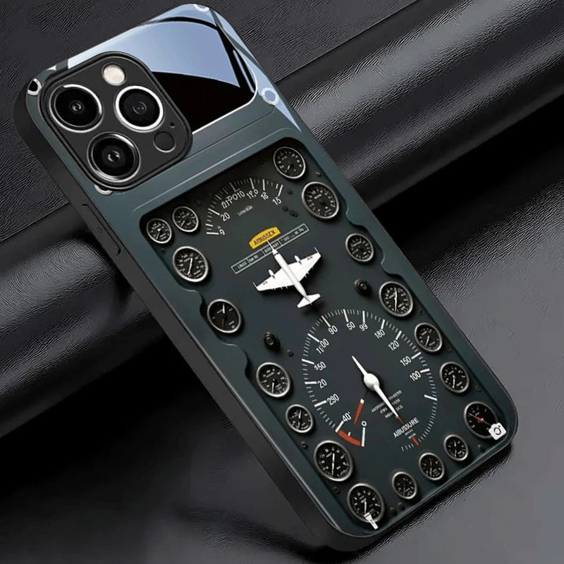 Retro Aviation Element Tempered Glass Phone Case For iPhone