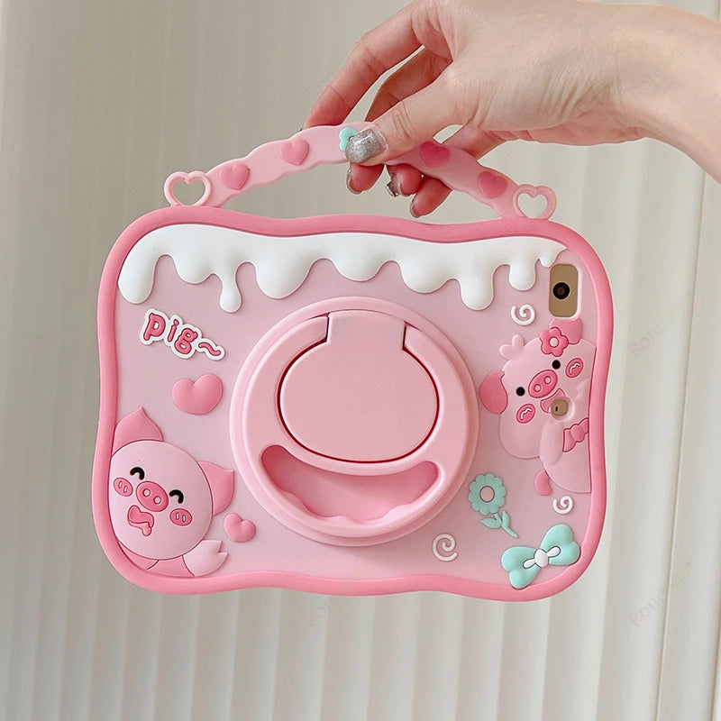 Cartoon Horse Silicone swivel bracket Case For iPad