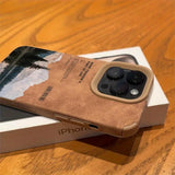 Faux Leather Mountain Motif Lake Scenery Case For iPhone