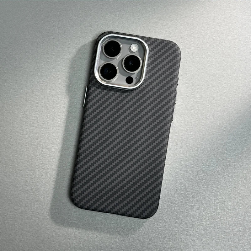 Alloy Lens Hit Color Hard PC  Carbon Fibre Wireless Charging Case for iPhone