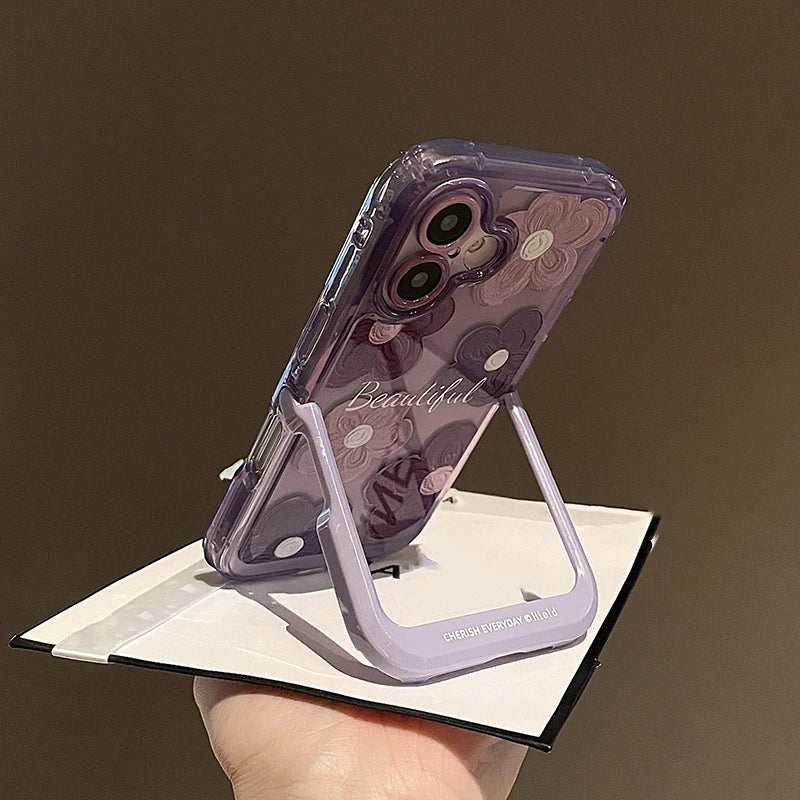 Beautiful Flowers Invisible Bracket Clear Case For iPhone