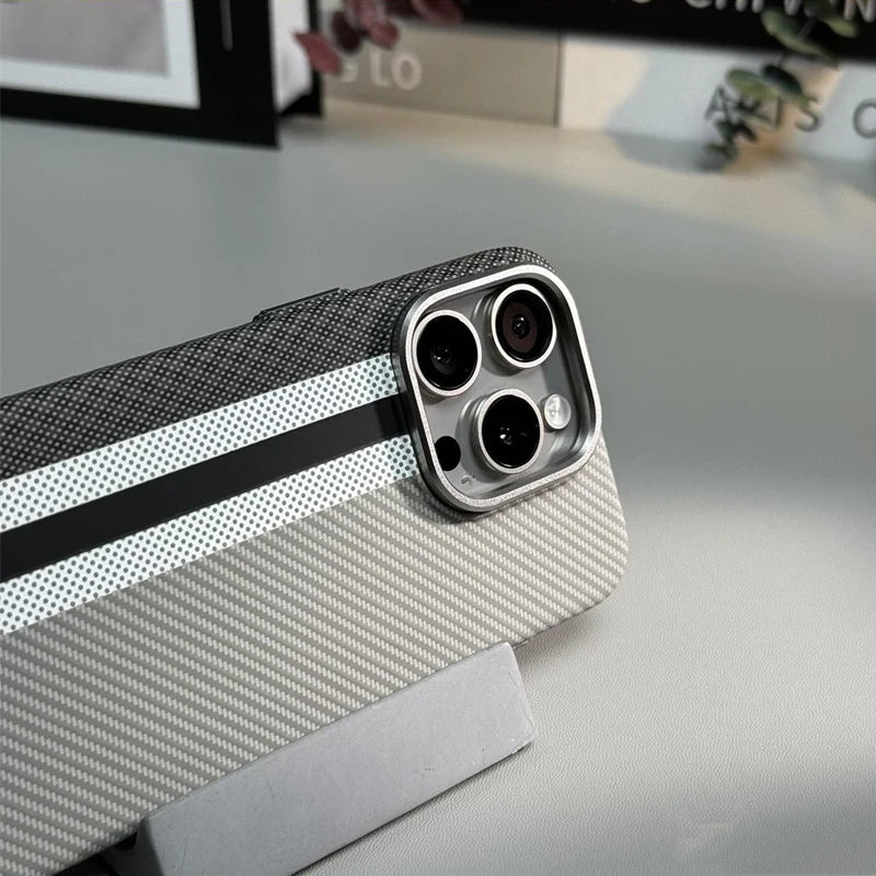 Alloy Lens Hit Color Hard PC  Carbon Fibre Wireless Charging Case for iPhone