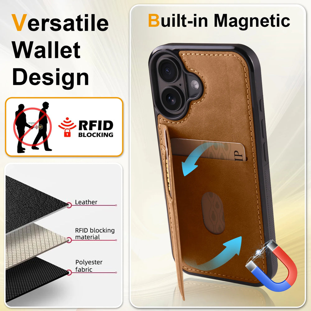 Business Flip Leather Built-in Magnetic Wallet Card Case for iPhone