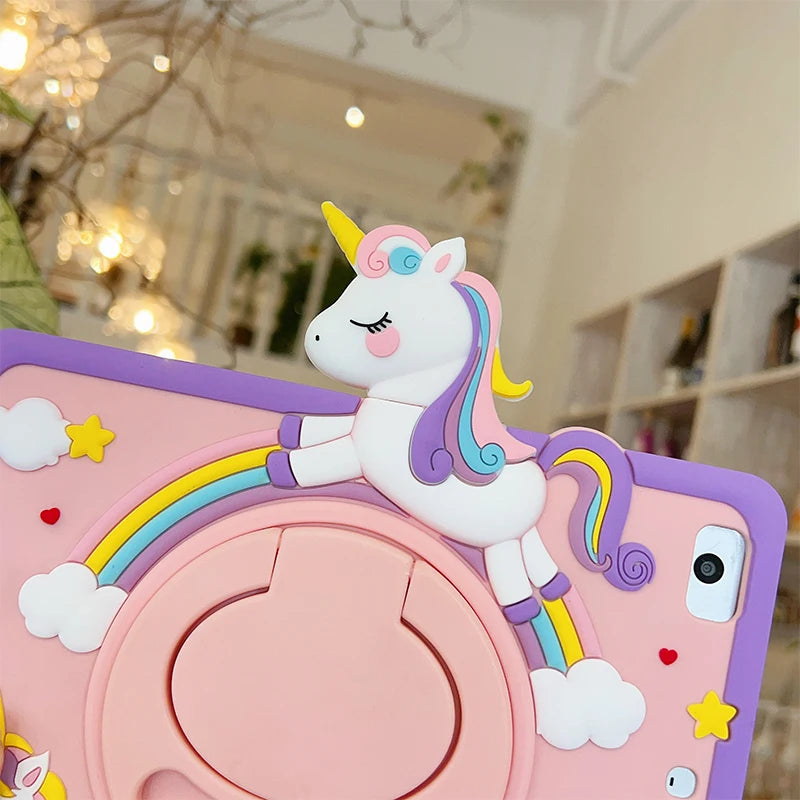 Cartoon Horse Silicone swivel bracket Case For iPad