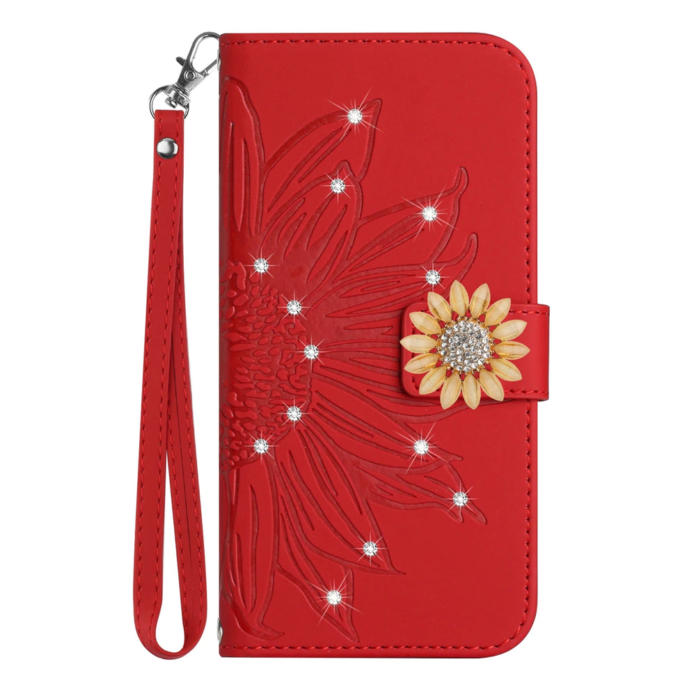 Glitter Sunflower Leather Wallet Flip Case for Samsung