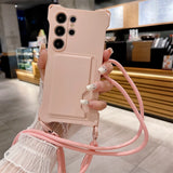 Silicone Wallet Crossbody Necklace Lanyard Card Holder Case For Samsung