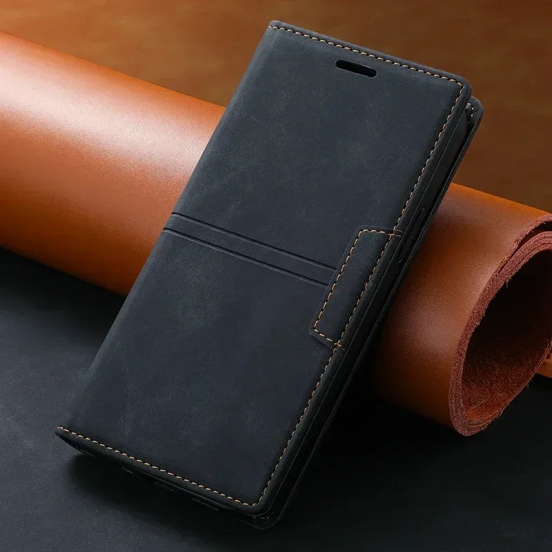 Wallet Skin Feel Card Slot Magnetic Flip Leather Case For Samsung