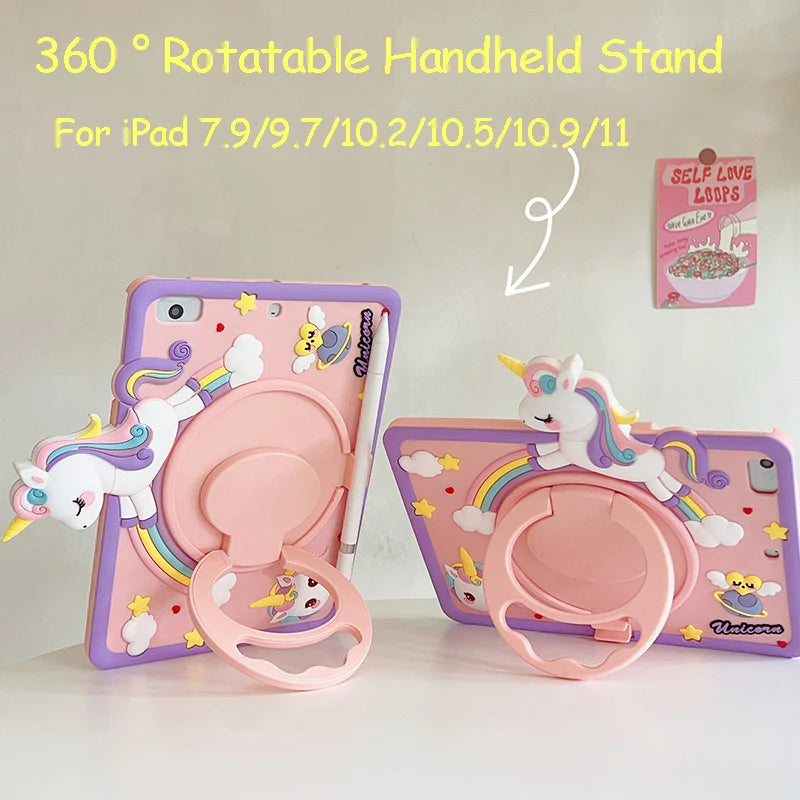 Cartoon Horse Silicone swivel bracket Case For iPad