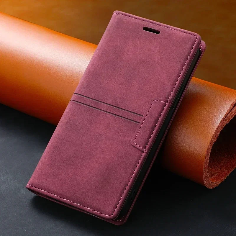 Wallet Skin Feel Card Slot Magnetic Flip Leather Case For Samsung