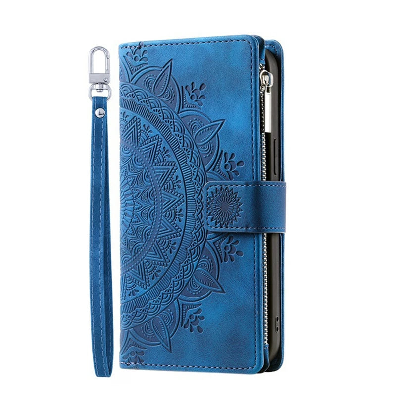 Embossed PU Leather Zipper Wallet Case for iPhone