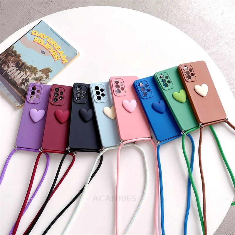 Crossbody Lanyard Love Heart Case For Samsung Galaxy