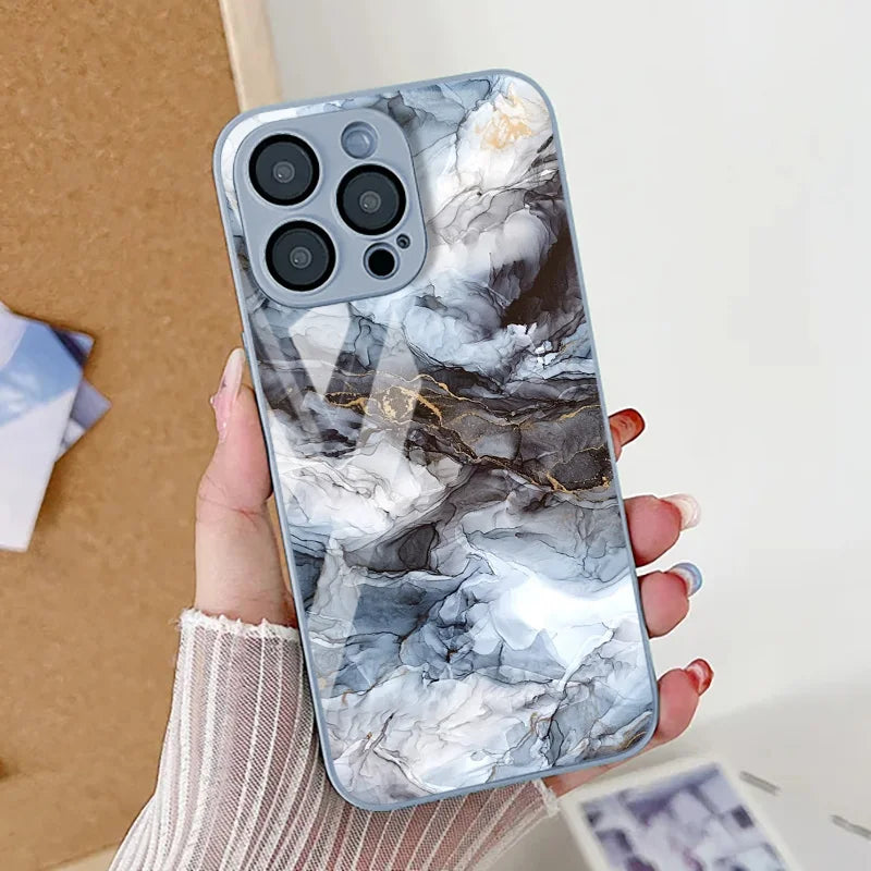 Marble Pattern  Tempered Glass Phone Case For iPhone