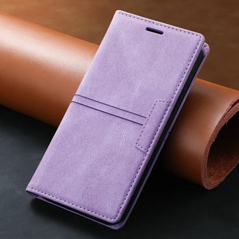 Wallet Skin Feel Card Slot Magnetic Flip Leather Case For Samsung