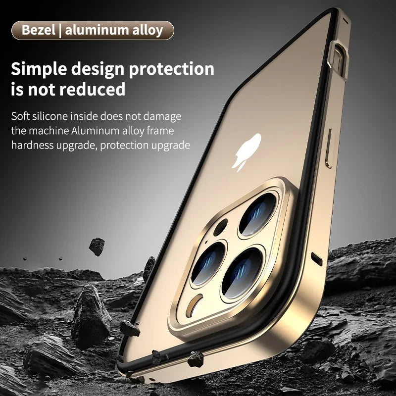 Camera Protection + Hybrid Silicone Frame Aluminum Metal Case For iPhone