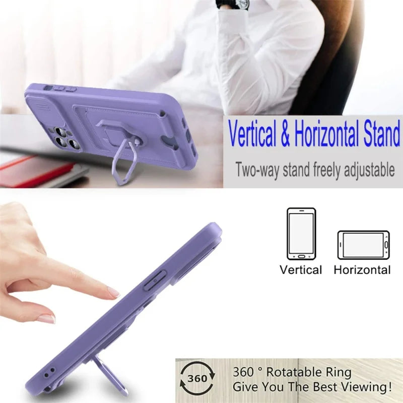 Magnetic Ring Card Holder Slide Camera Protector Case For iPhone