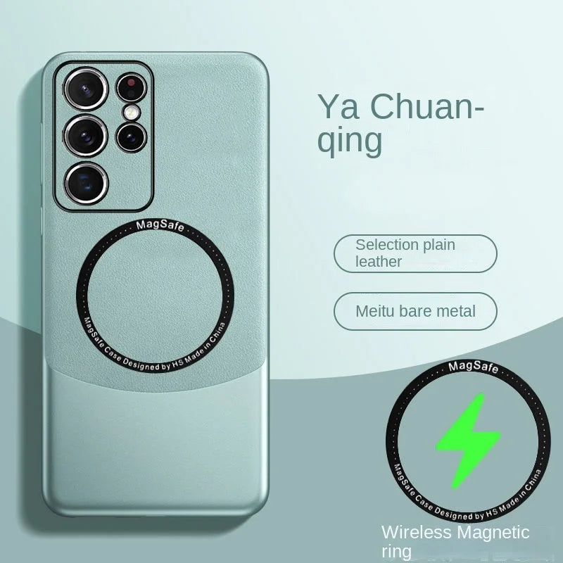 Colorblock leather case anti-fall magnetic mobile phone case For Samsung