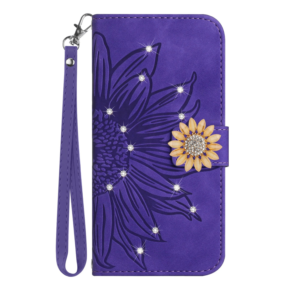 Glitter Sunflower Leather Wallet Flip Case for Samsung