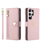 Gold Hot Stamping Love Zipper Card Wallet Case For Samsung