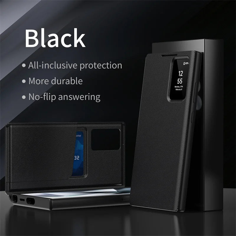 Leather Flip Smart Display Transparent Window Case For Samsung