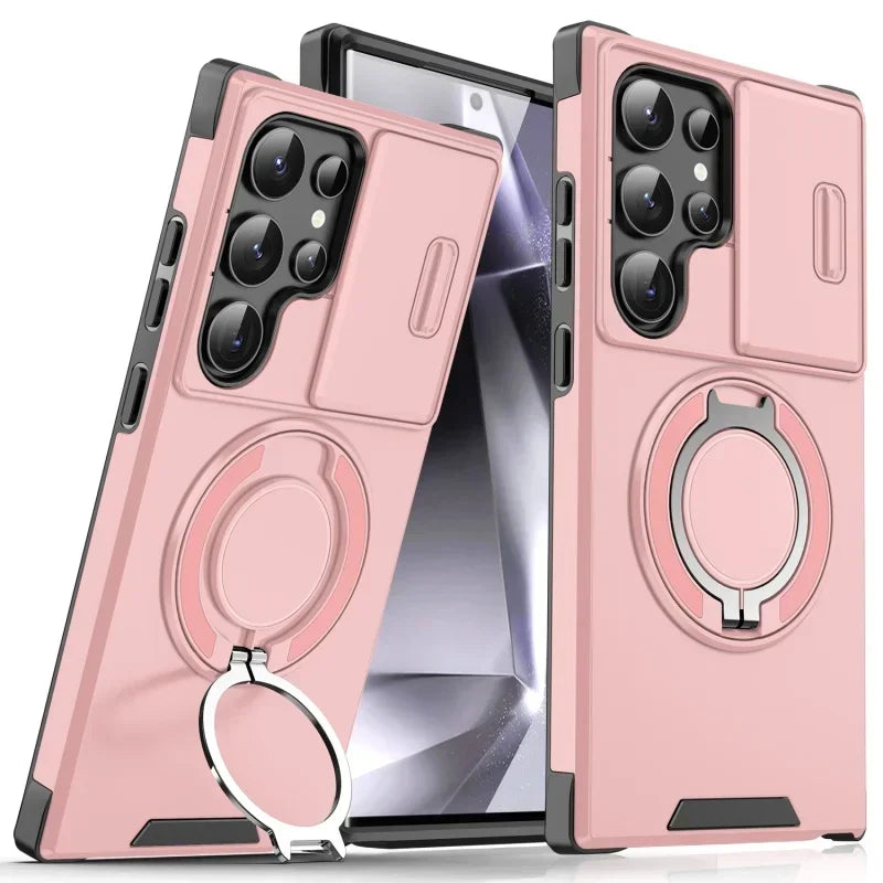 Armor Magnetic Bracket Case Slide Camera Protection Shockproof Cover for Samsung