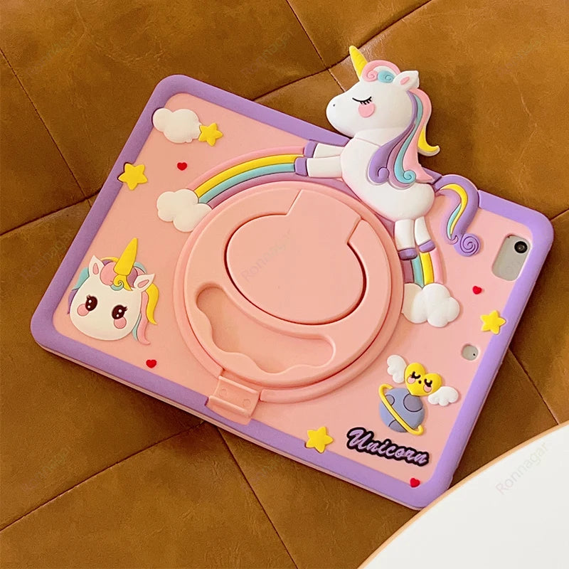 Cartoon Horse Silicone swivel bracket Case For iPad