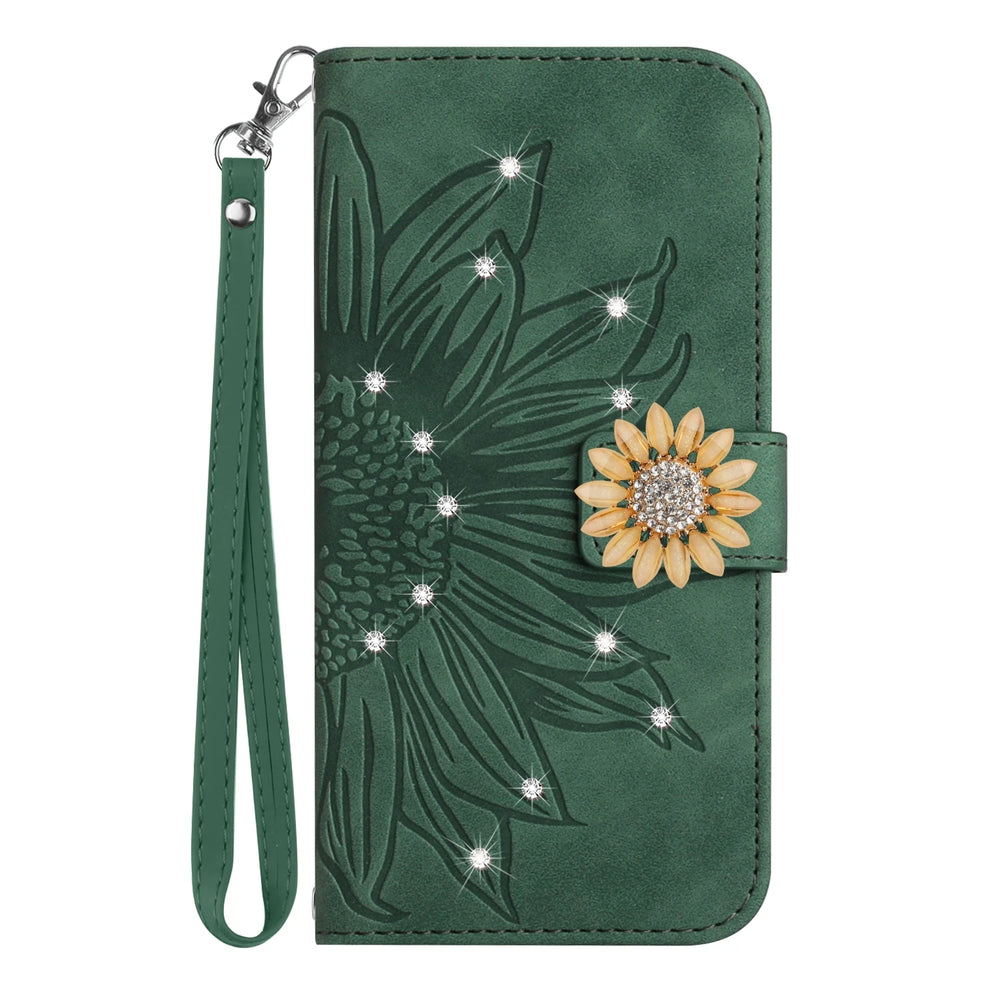 Glitter Sunflower Leather Wallet Flip Case for Samsung