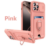 Magnetic Ring Card Holder Slide Camera Protector Case For iPhone