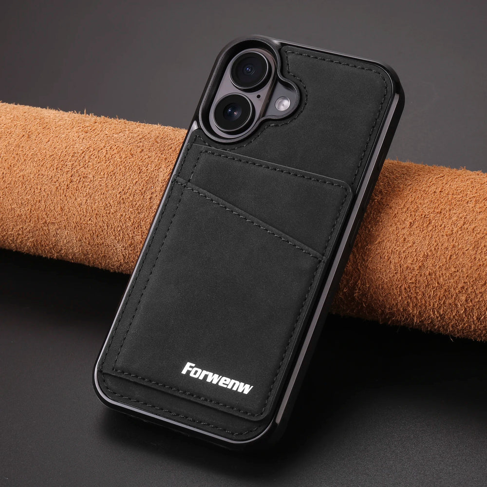 Business Flip Leather Built-in Magnetic Wallet Card Case for iPhone