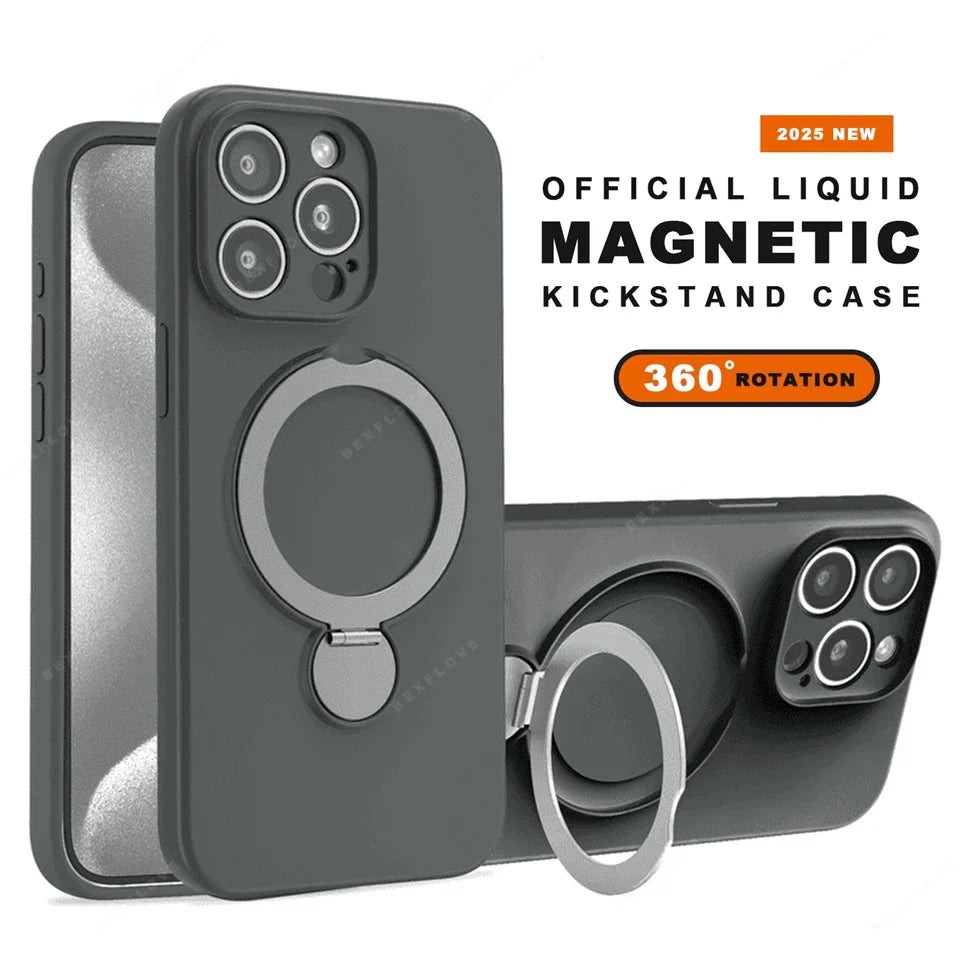 Liquid Silicone Magnetic Stand Phone Case For iPhone