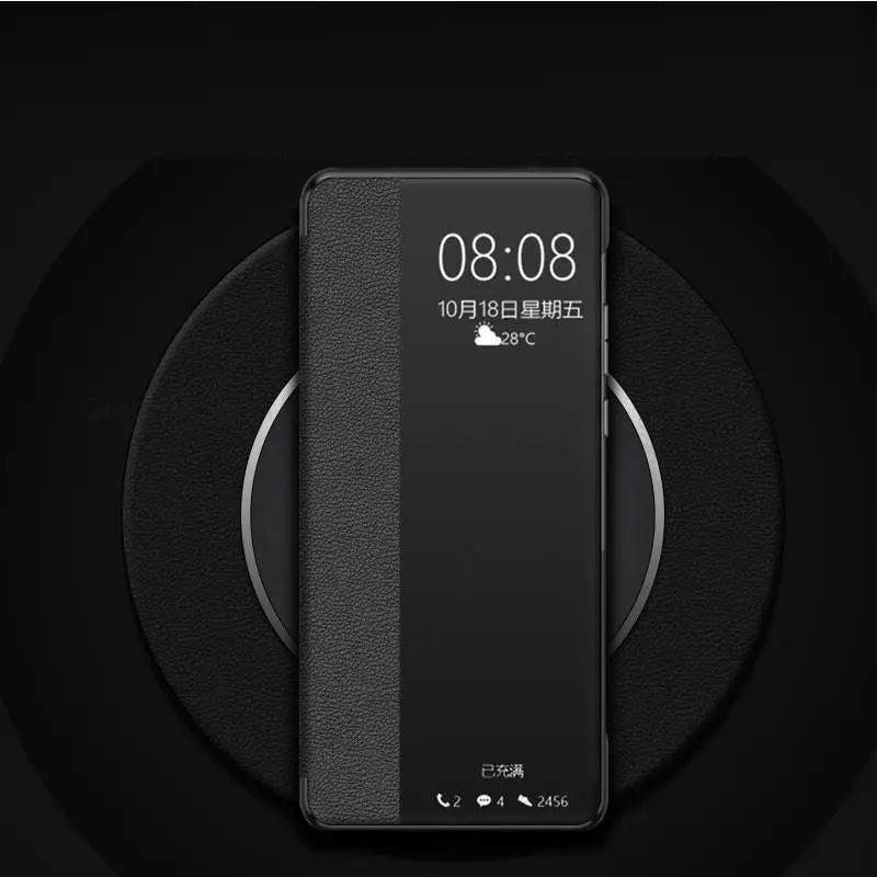 Leather Flip Clear Windows Protective Cover Phone Case For Galaxy