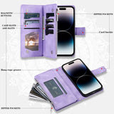 Embossed PU Leather Zipper Wallet Case for iPhone