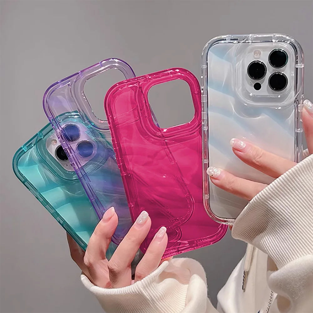Soft Candy Transparent Wavy Texture Case For iPhone