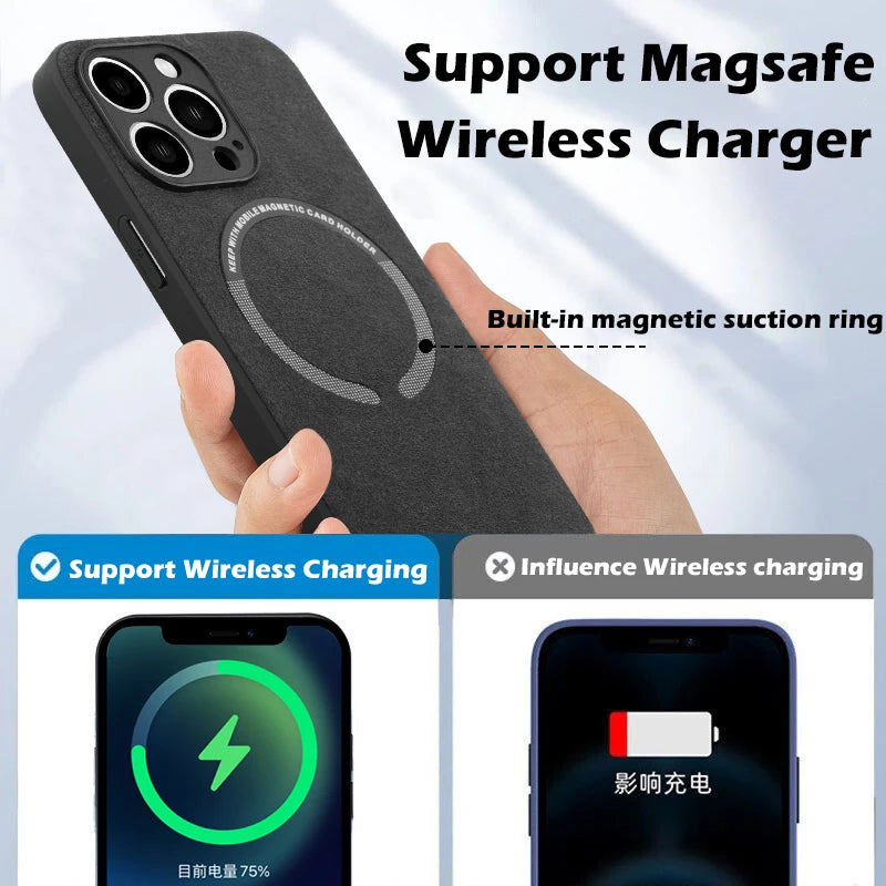 Luxury Suede Leather For Magsafe Magnetic Case For iPhone