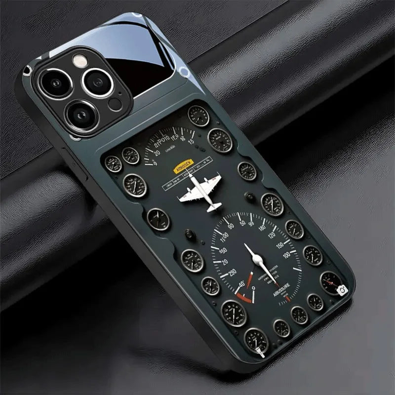 Retro Aviation Element Tempered Glass Phone Case For iPhone