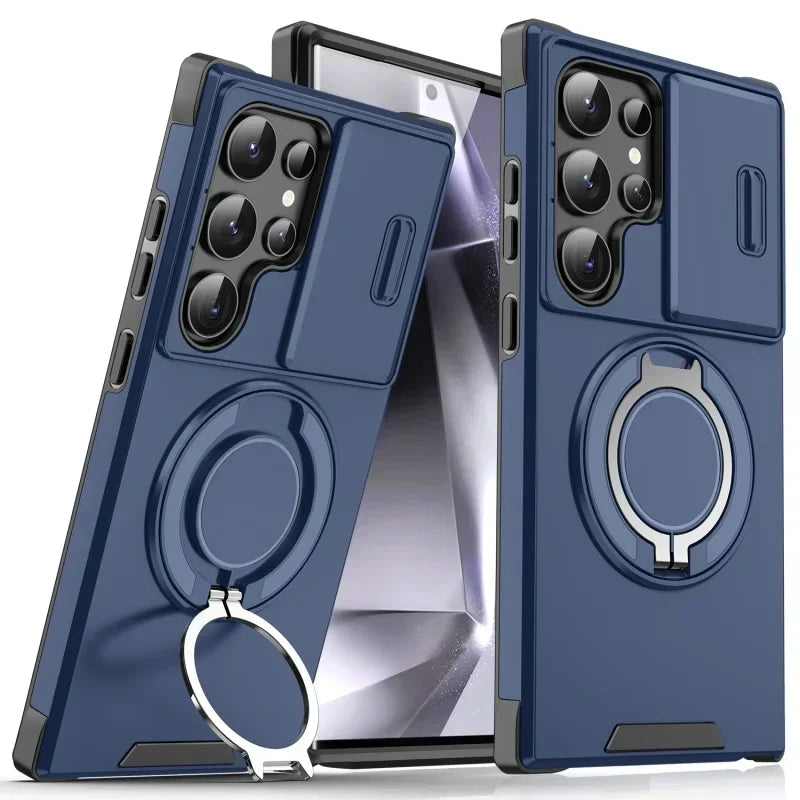 Armor Magnetic Bracket Case Slide Camera Protection Shockproof Cover for Samsung