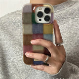 Cute Dopamine Color Block Clear Checkered Soft Case For iPhone