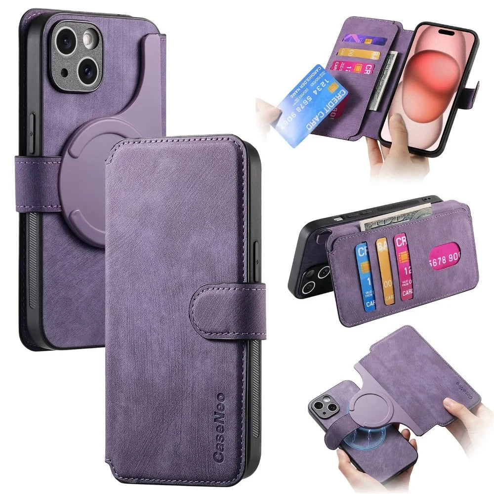 2 in 1 Detachable Leather Wallet For Magsafe Magnetic Phone Case For iPhone