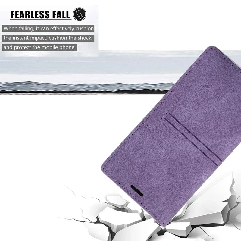 Wallet Skin Feel Card Slot Magnetic Flip Leather Case For Samsung