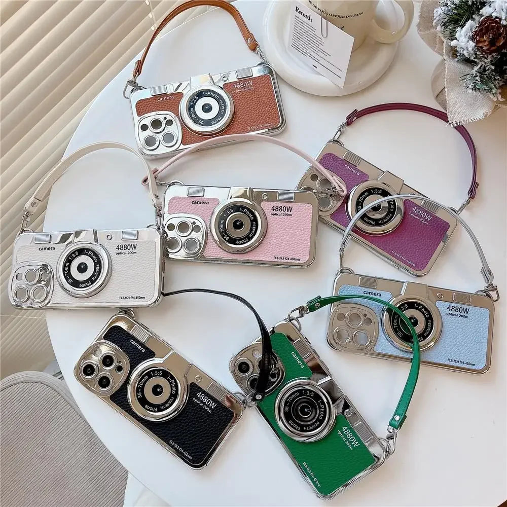 Luxury Retro Stereo Camera Hand with Lanyard Case For iPhone