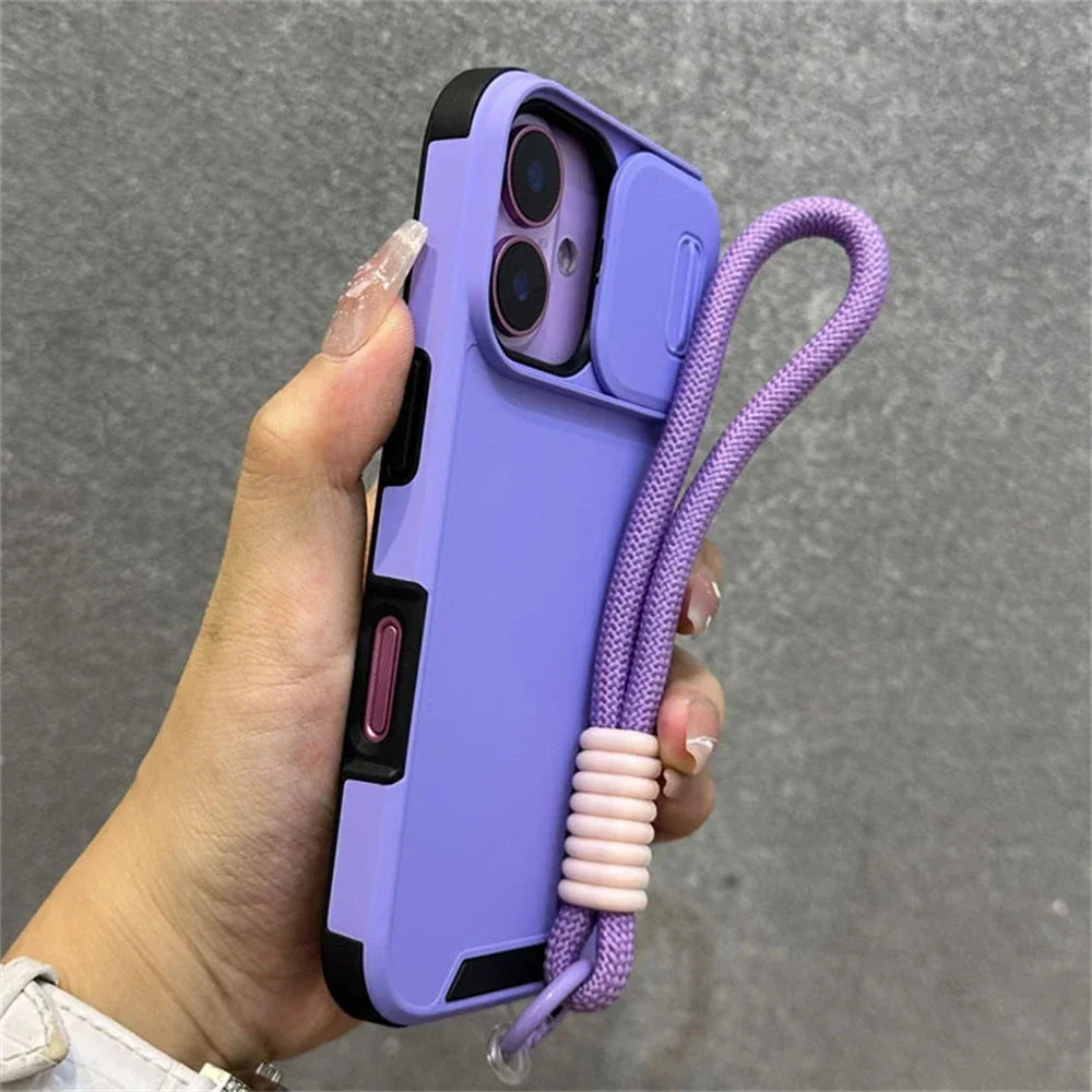 Armor Slide Window Protection Wrist Strap Cord Case for iPhone