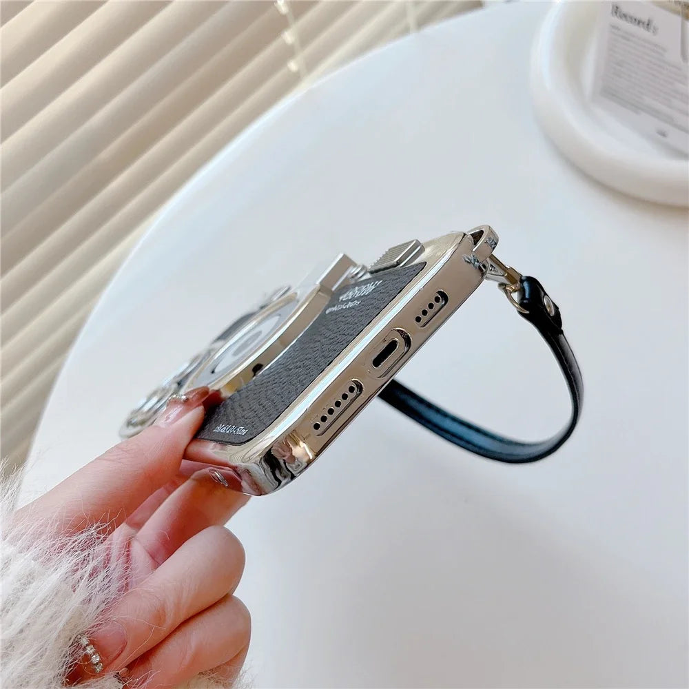 Luxury Retro Stereo Camera Hand with Lanyard Case For iPhone