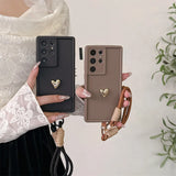 3D Gold Heart Love Wrist Strap Case For Samsung