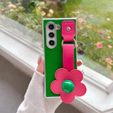 Flowers Leather Wristband Phone Case For Samsung Galaxy
