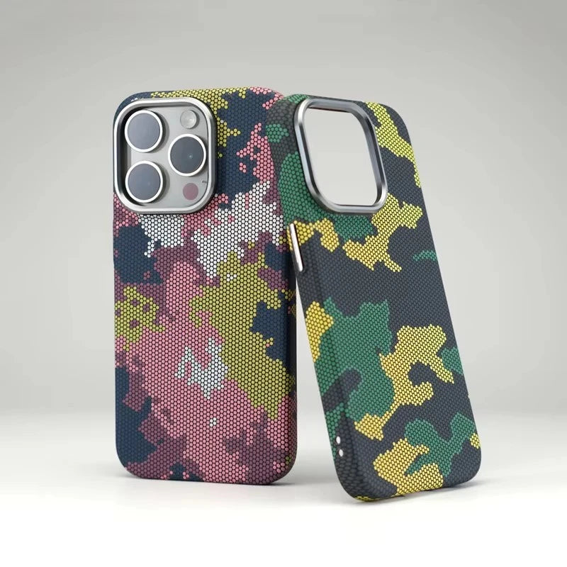 Camouflage Graffiti Relief Alloy MagSafe Phone Case For iPhone