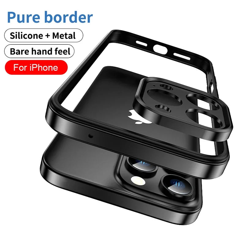 Camera Protection + Hybrid Silicone Frame Aluminum Metal Case For iPhone