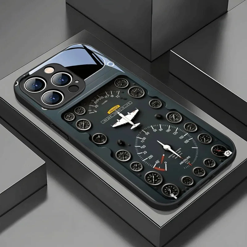 Retro Aviation Element Tempered Glass Phone Case For iPhone
